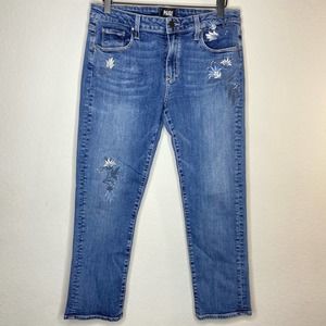 Paige Floral Embroidered Cropped Denim  Mid-Rise Skinny Jeans